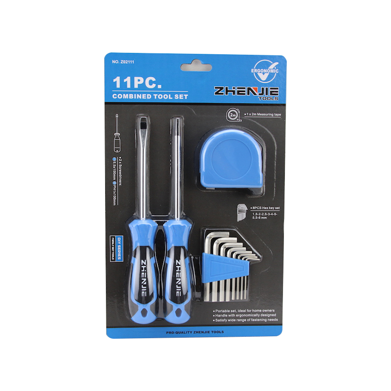 11pcs Slotted & Phillips CRV Screwdriver Hex Key Measure Tape Set