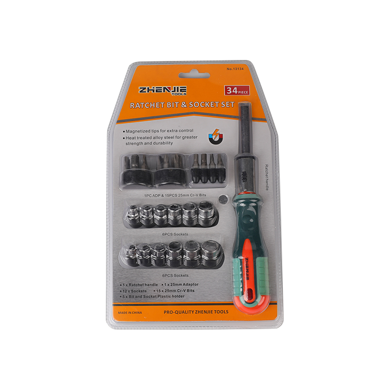 34pcs Slotted Phillips Torx Hex Square Ratchet Bit Set