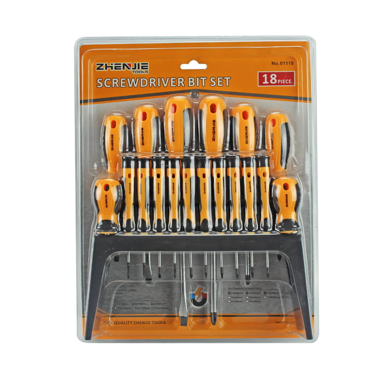 18pcs Plastic Shelf & Double Blister Packaging Slotted Phillips & Torx  Screwdriver Set