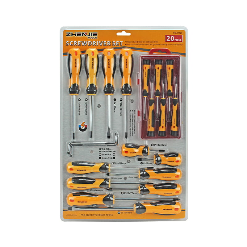 20pcs Double Blister Packaging Slotted Phillips and Torx Screwdriver Set