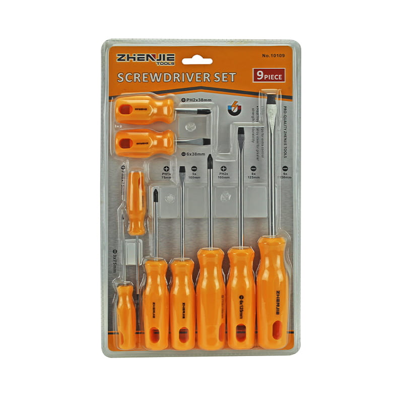 9pcs Double Injected Soft Handle Slotted & Phillips CRV Screwdriver Set